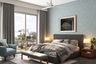 Textured Blue Bedroom Wallpaper Design - Livspace