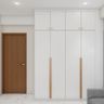 White 4-Door Swing Wardrobe Design With Wooden Handles And Loft Storage - Livspace