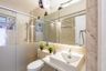 7X6 Ft Beige Bathroom Design With Rectangular Mirror - Livspace