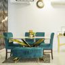 4-Seater Dining Room Design With Turquoise Upholstered Seating - Livspace