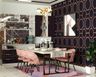 Bold Dining Room Design with Pink and Black Wallpaper - Livspace