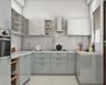 Modular Silver And White U-Shaped Kitchen Design - Livspace