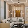 Living Room Design With A Metal Partition With Lights - Livspace