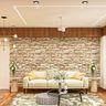 Living Room Design With A 3-Seater Sofa And A Brick Accent Wall - Livspace