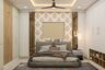 Modern Guest Bedroom With White Victorian Wallpaper Headboard - Livspace