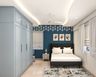 Vibrant Guest Bedroom Design With Pastel Blue Wardrobe - Livspace
