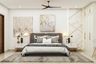 Master Bedroom With 3D Textured Wallpaper And Marble Panelling - Livspace