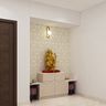 Pooja Unit With Hexagonal Wallpaper - Livspace