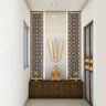 Mandir Design With Walnut Laminate Finish - Livspace