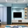 TV Unit With Blue Panelling - Livspace