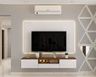 Beige And White TV Unit Deisgn With LED Strip Lights - Livspace