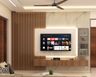 TV Cabinet With White Marble Panel And Wooden Panelling - Livspace
