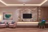 TV Unit With Glossy Marble Panelling - Livspace