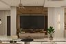 TV Unit Design With Bronze Back Panel - Livspace