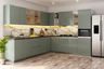 L Shaped Modular Kitchen Design With Pastel Green Cabinets - Livspace