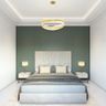 11x11 Ft Master Bedroom Design With Green Accent Wall And Trims - Livspace