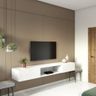8x1x8 Ft Modern Marble White TV Unit Design With Brown Wall Panel - Livspace