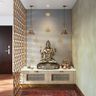 Grey And Gold Wall Design Details With Lotus-Motif Wallpaper - Livspace