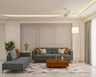 Living Room Design With Grey L-Shaped Sofa And Brown Cushions - Livspace