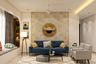 Living Room Design With Beige Textured Wall And Gold Mirror - Livspace