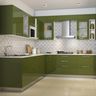 White And Green Ceramic Kitchen Tile Design - Livspace