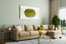 Light Green Living Room Wall Paint Design With Tan Sofas - Livspace