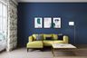 Navy Blue Living Room Wall Paint Design With Mustard Yellow Sofa - Livspace
