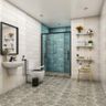 Bathroom Design With Hexagonal Floor Tiles - Livspace