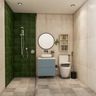 Multicoloured Bathroom Design With Round Mirror - Livspace