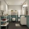 Teal And Black Bathroom Design With White Storage - Livspace
