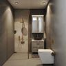Grey And Beige Bathroom Design With Quartz Countertop - Livspace
