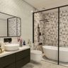 Multicoloured Bathroom Design With Rectangular Mirror - Livspace