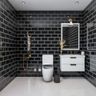 Black And Cream Bathroom Design With White Storage - Livspace
