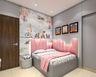Pink And Grey Kids Room Design For Girls With Bay Seater - Livspace