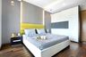 Grey Master Bedroom Design With Yellow Headboard- Livspace
