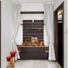 Mandir Design With Dark Wooden Panel And Floor-Mounted Unit - Livspace