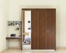 4 Door Walnut Bronze Swing Wardrobe With Mirror Design - Livspace