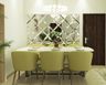White And Green 6-Seater Dining Room Design With Paneled Mirror Wall - Livspace