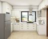 Frosty White U Shaped Modular Kitchen Design - Livspace