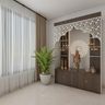 Canadian Walnut Mandir Unit Design With CNC Cut Panels - Livspace