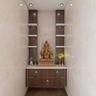 Open Pooja Room Design With Crescent Acacia Cabinets - Livspace