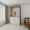 Frosty White Floor-Mounted Pooja Room Design With Side Panels - Livspace