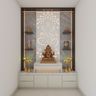 Champagne Toned Floor-Mounted Pooja Room Design - Livspace