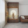 Wooden Floor-Mounted Pooja Room Design With Mandala Design - Livspace