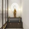 Open Unit Floor-Mounted Mandir Design With Fluted Glass Partition - Livspace