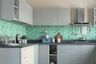 Matte Green-Tone Mosaic Kitchen Tile Design - Livspace