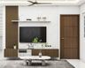 TV Unit Design With Fluted Wooden And Marble Panels - Livspace