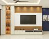 TV Unit Design With White Panel And Wooden Grooves - Livspace