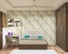 Green And White Leafy Bedroom Wallpaper Design - Livspace