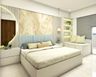 Beige Leafy Bedroom Wallpaper Design- Livspace
